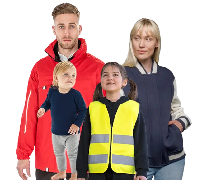 Familie in Marken-Freizeit- und Arbeitskleidung